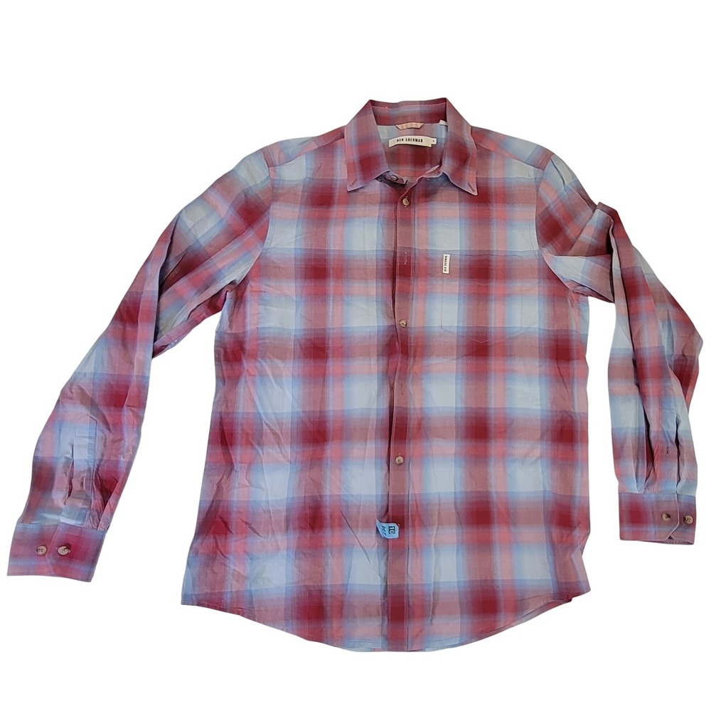 Ben Sherman Red & Blue Plaid Long Sleeve Button Down Casual Shirt - Men's‎